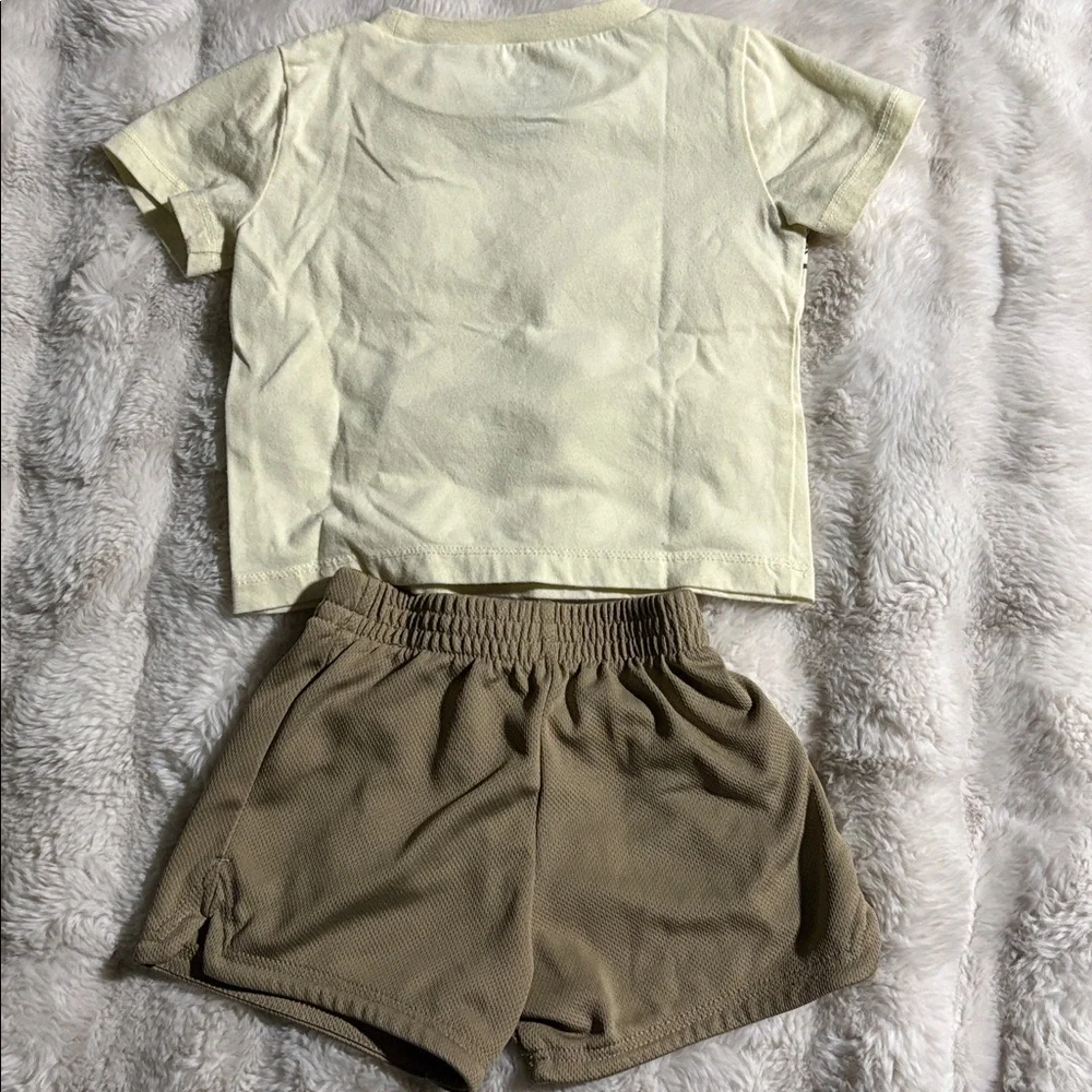 Nike Yellow Tee with Multicolor Swoosh and Matching Tan Shorts size 18m. - Picture 2 of 8